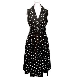 Jessica Howard Black and White Polka Dot Sleeveless Wrap Dress